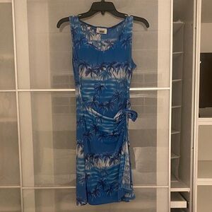 Janana’s sheer Blue Tropical Print Beach Cover Up Dress Vtg Stretchy vacation